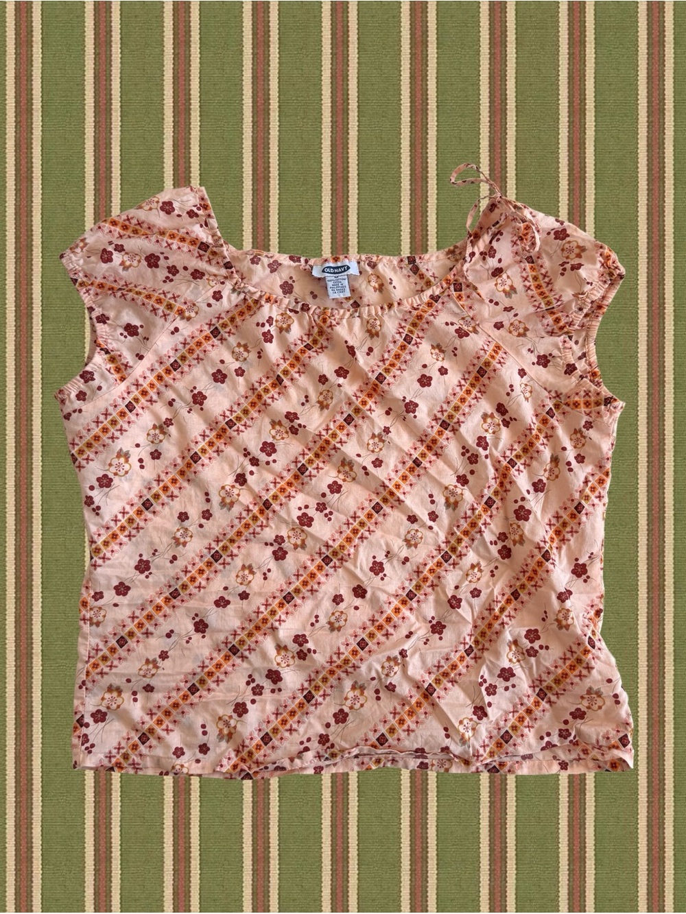 Old Navy Peach-Pink Floral Cap Sleeve Blouse